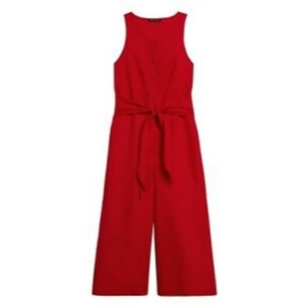 Banana Republic red wide leg crop jumpsuit